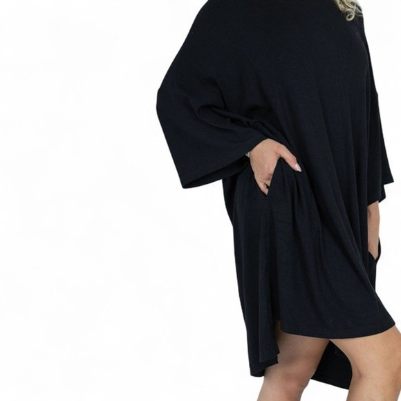 Foxy Kind Out of Pocket Oversized Ribbed Lounge Dress Black M - Picture 7 of 12